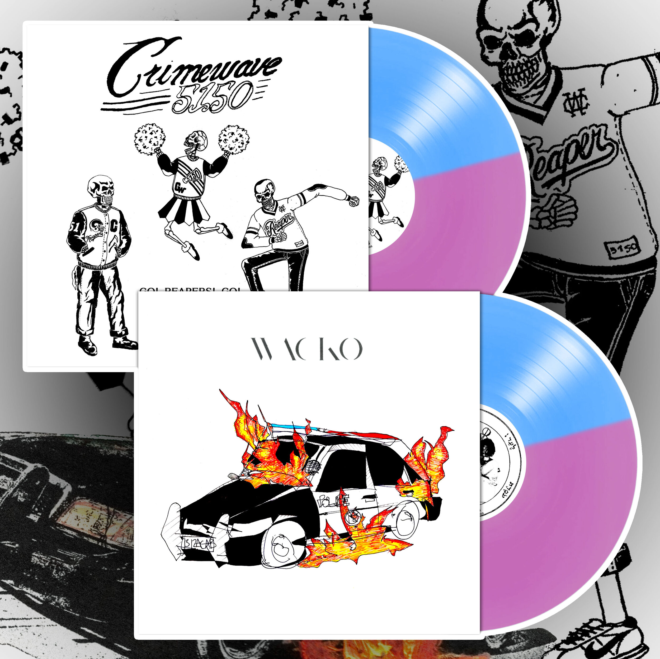 WACKO + CRIMEWAVE 5150 - 2ND PRESSING [SPLIT LP] — SWEATBAND RECORDS