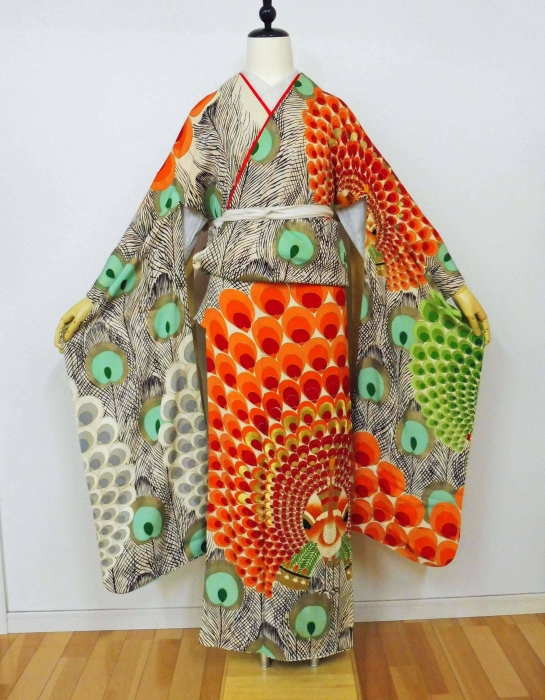 三色の孔雀のビンテージ振袖 | はきもの・きもの 弥生 ブログ