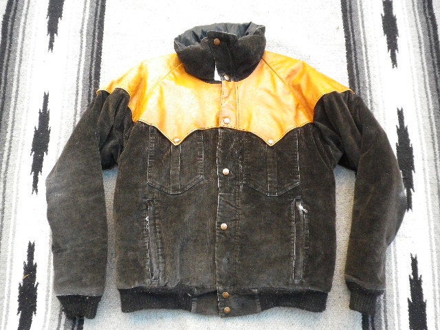 Powderhornパウダーホーンコーデュロイ×レザーダウンジャケット