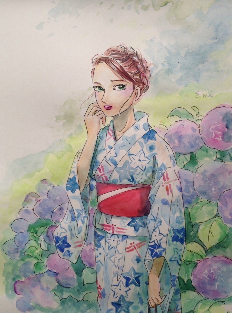 紫陽花と浴衣 (完成） | 絵描えみうのありのまま