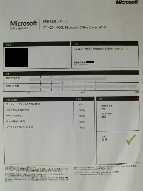 MOS Excel 2013 スペシャリスト（一般）レベル（第220回全国一斉試験