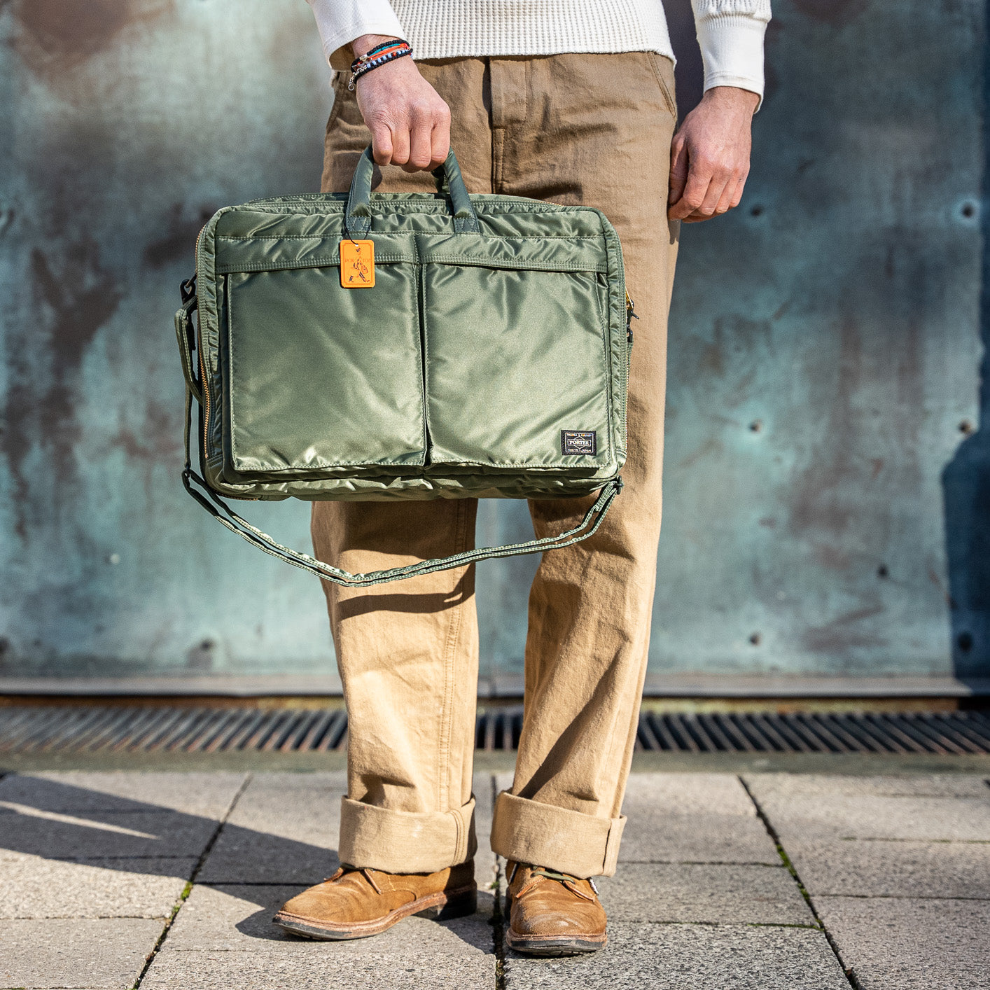 Porter Yoshida Tanker 3Way Briefcase - Sage Green