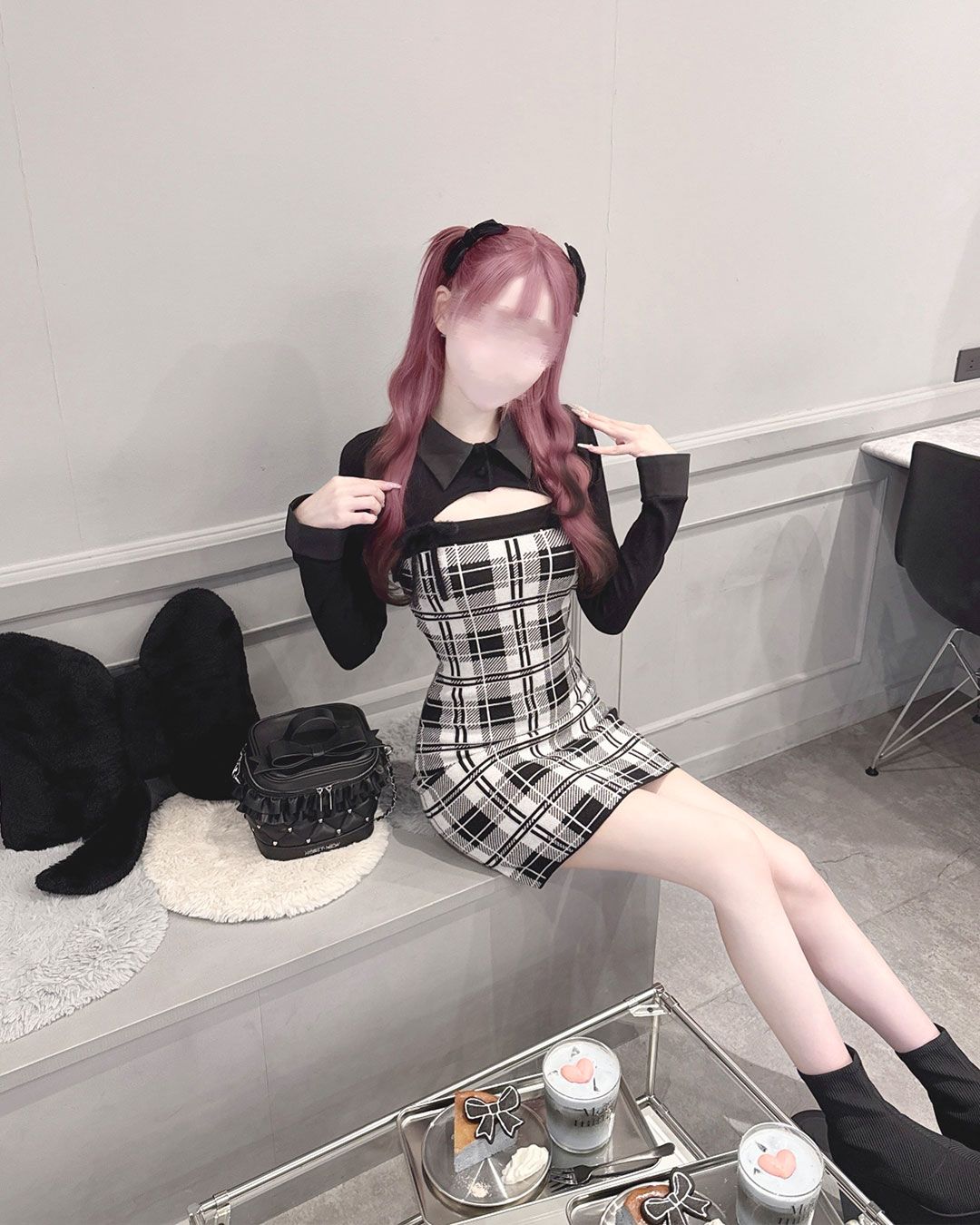 checkアンサンブルロングスリーブワンピース グレー | ファッション