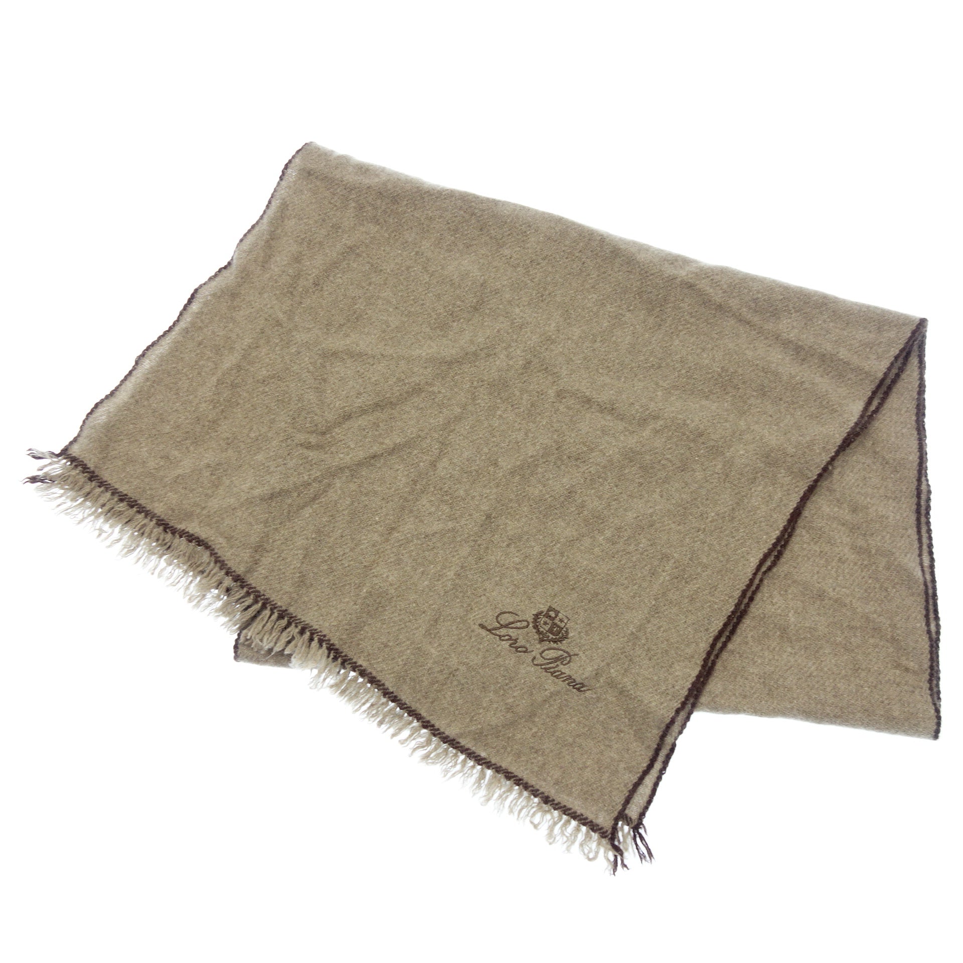 ロロピアーナ ストール 大判 ロゴ刺繍 カシミア100% フリンジ ブラウン