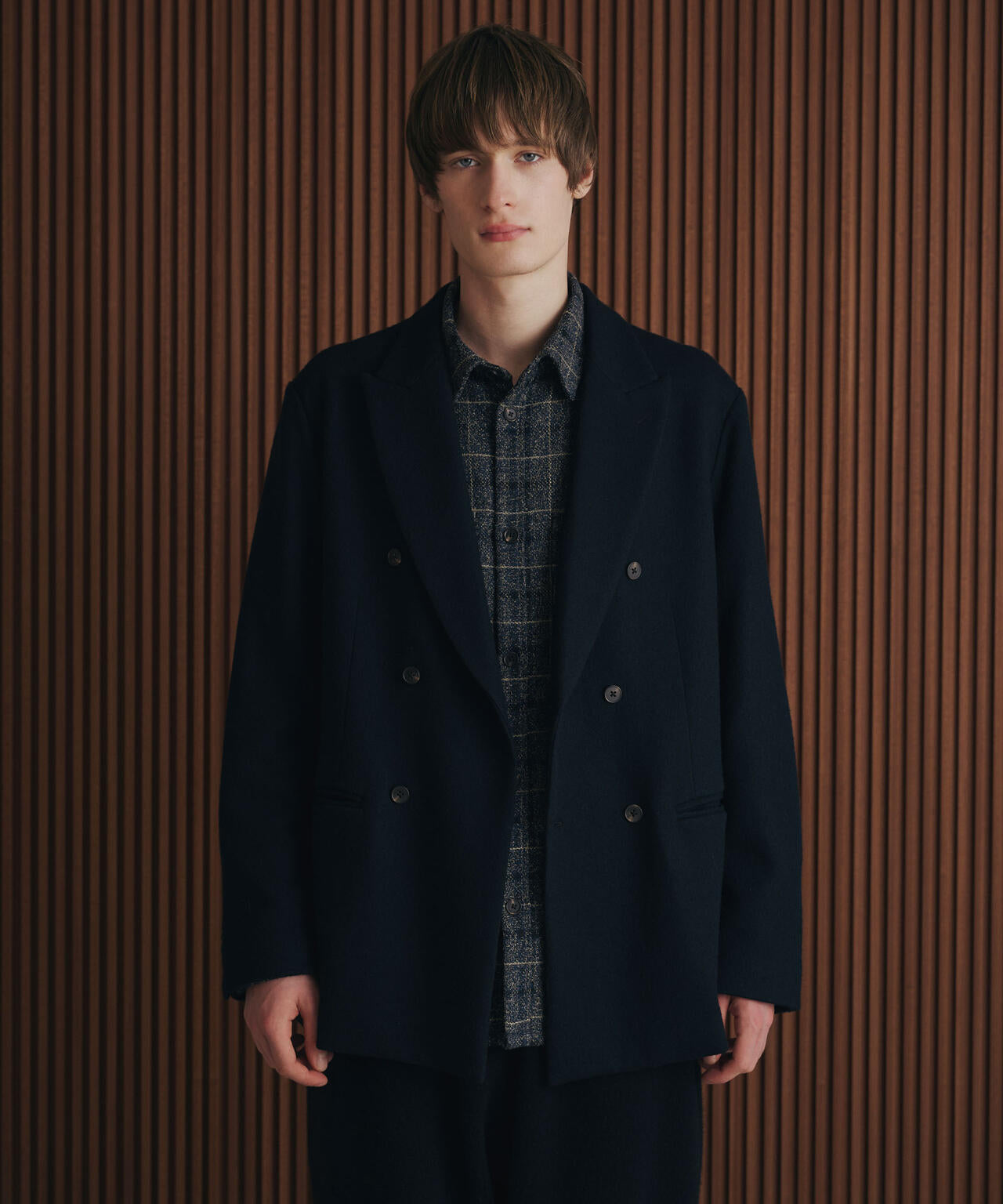 100%ウール」 ピークドラペル ダブル ジャケット