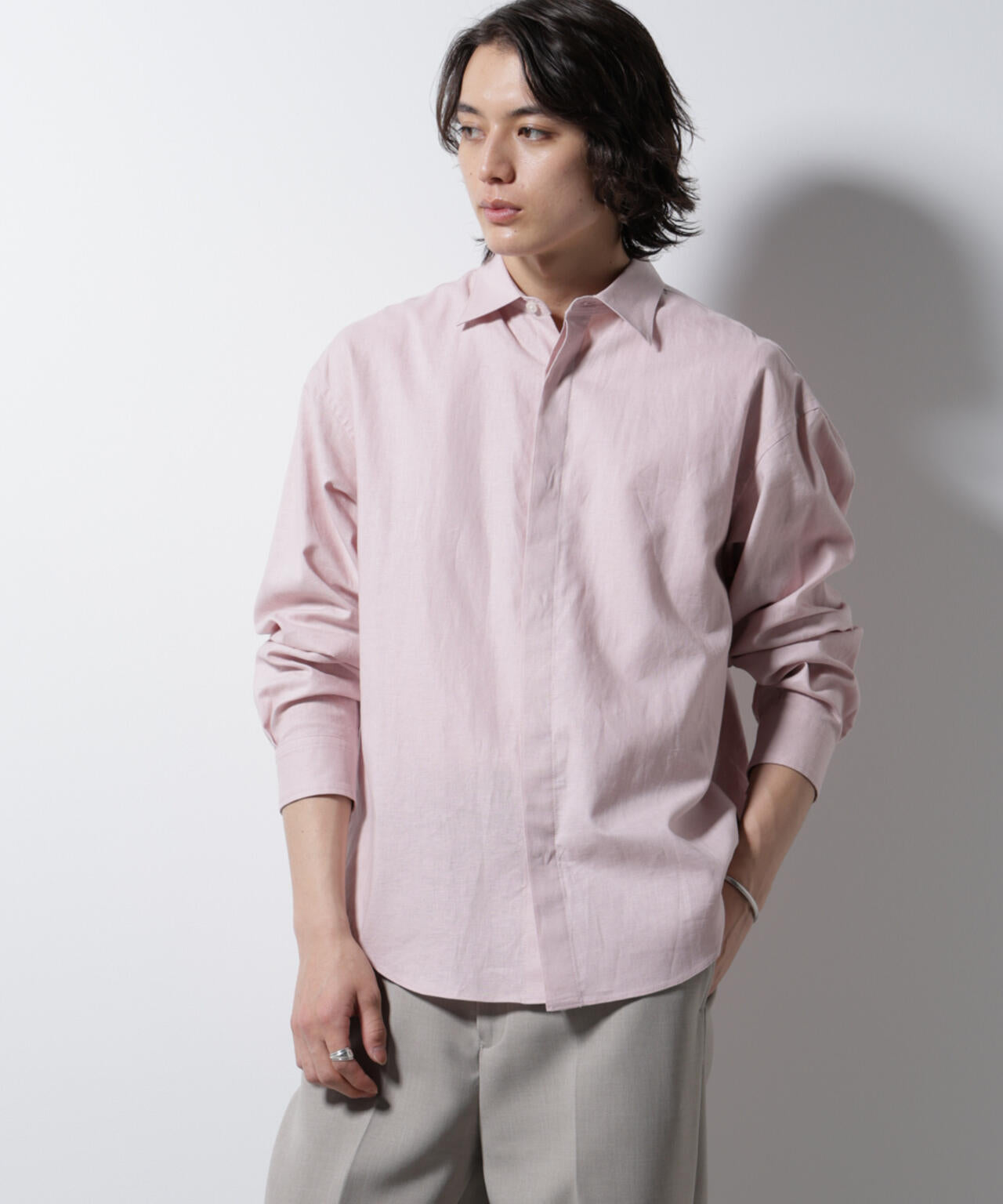 BELGIUM LINEN FABRICS」リネンコットンレギュラーシャツ