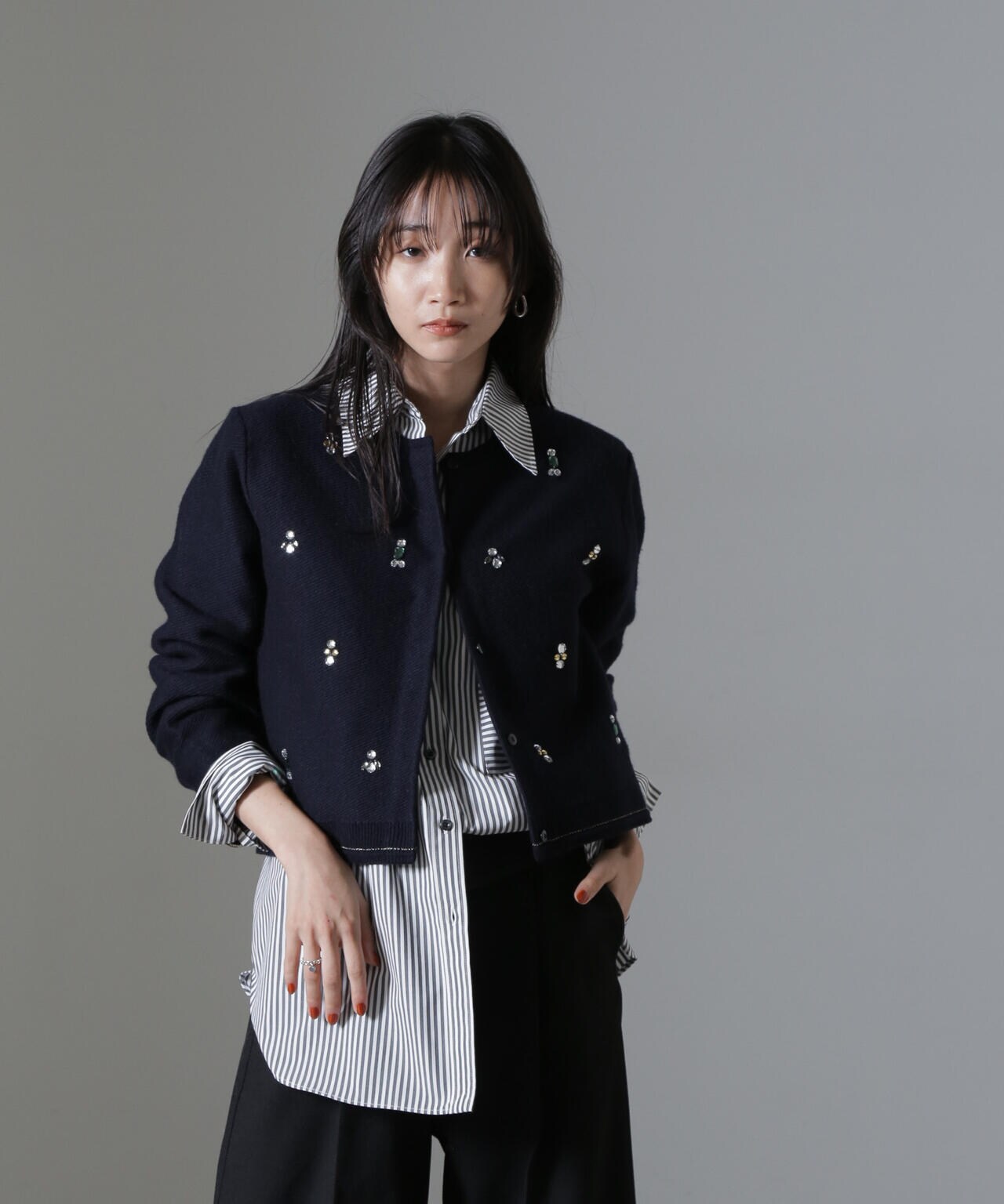 ビジュー 刺繍 ニット カーディガン