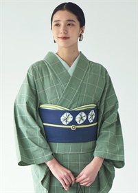 片貝木綿 グレンチェック 若葉 | カジュアル着物 | やまとオンラインストア