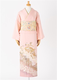 訪問着レンタル 御所車に扇 桜色 L | 訪問着レンタル | やまと