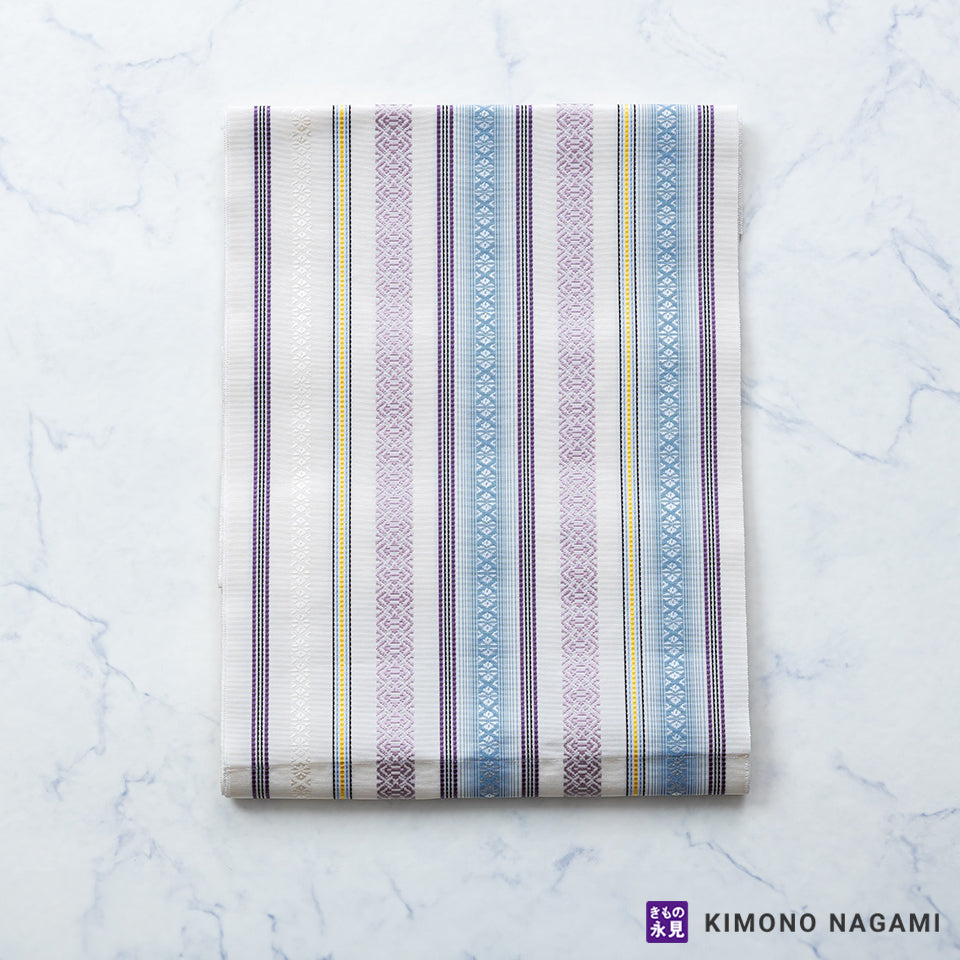 八寸名古屋帯 博多織 細献上柄 モダンな配色 仕立て上がり商品 井上絹