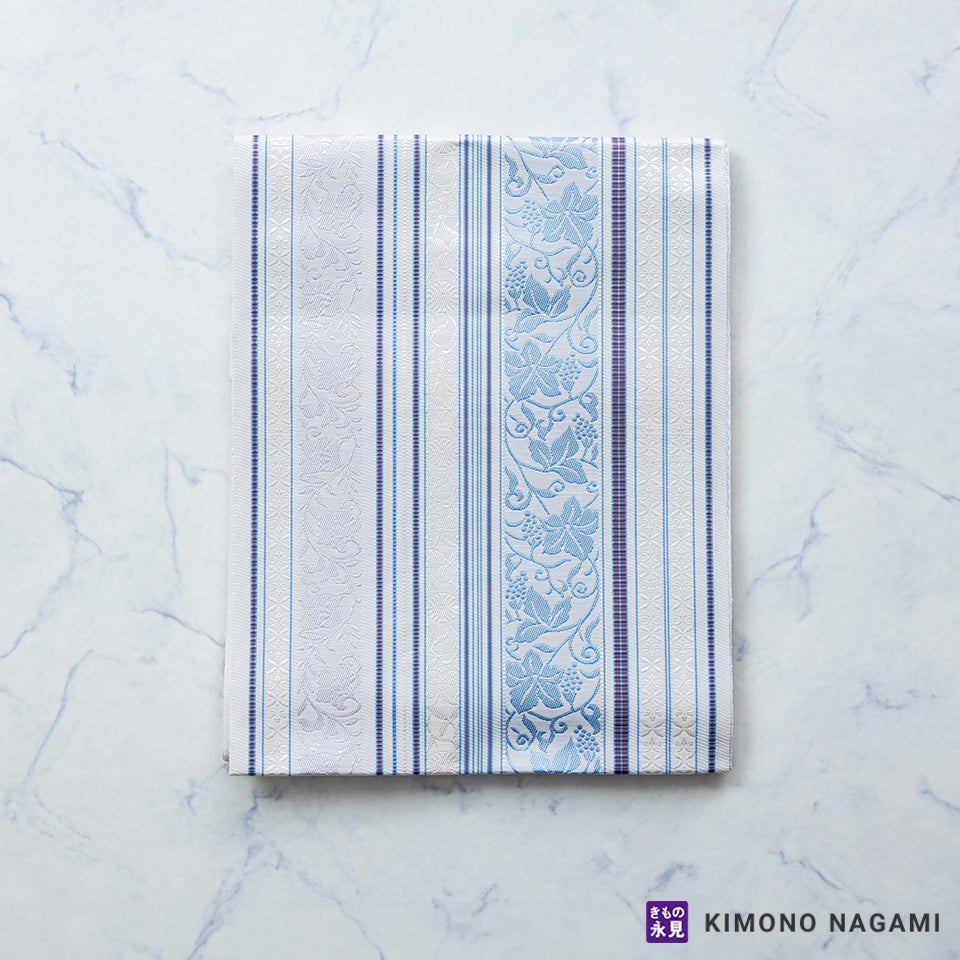 八寸名古屋帯 博多織 更紗間道模様 モダンな配色 仕立て上がり商品