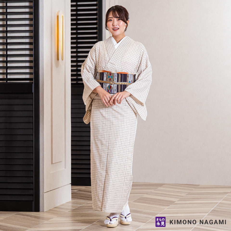 久留米絣│お仕立て上がり 洗える木綿きもの │フリーサイズ 生成りに