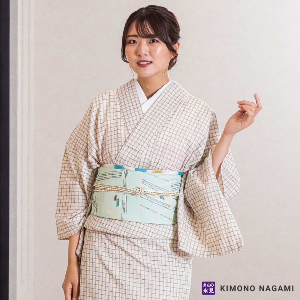 八寸名古屋帯 お仕立て済 西陣 三幸織物 モダン直線デザイン – きもの