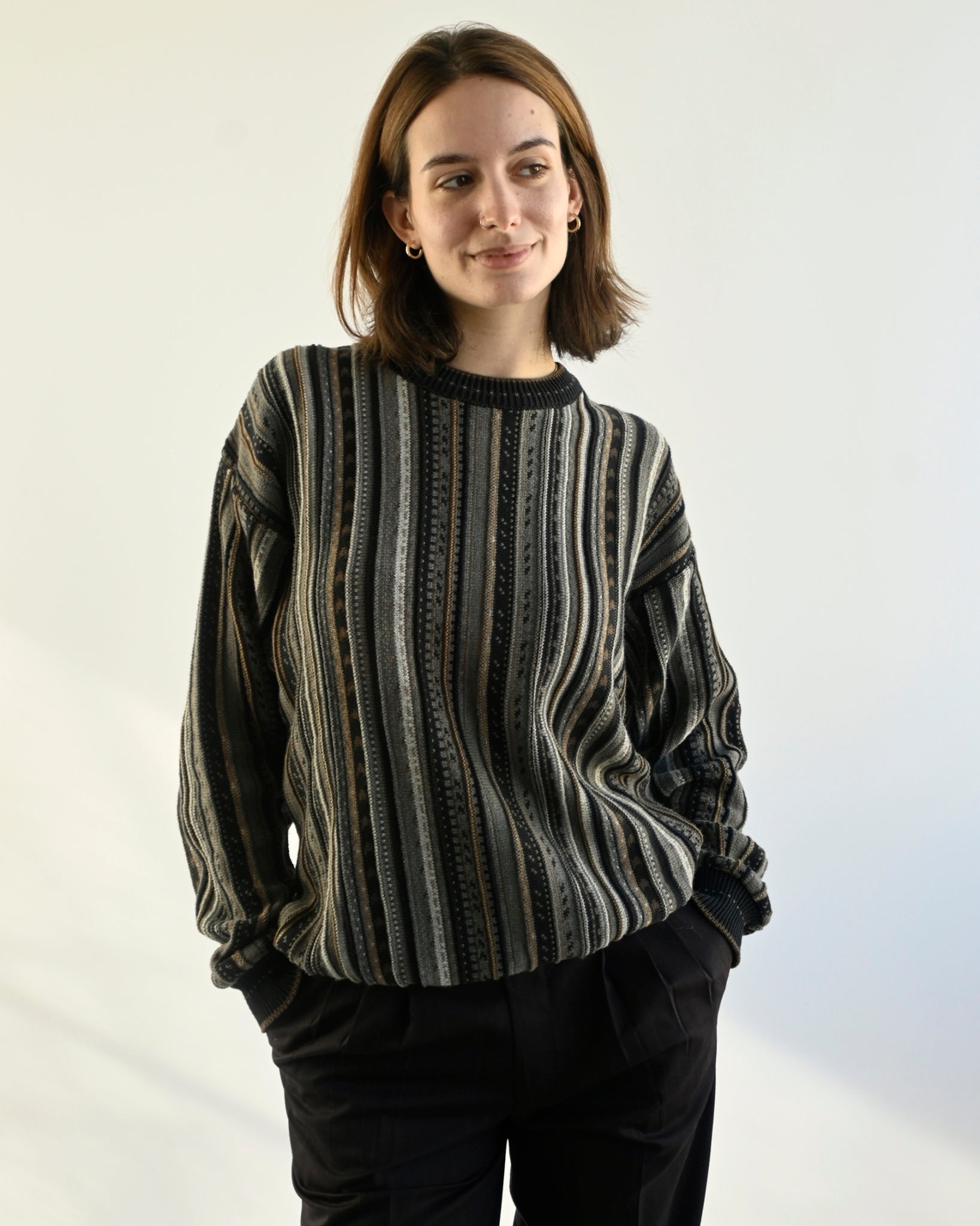 80年代 総柄3Dジャガードニットセーター | デッドストック