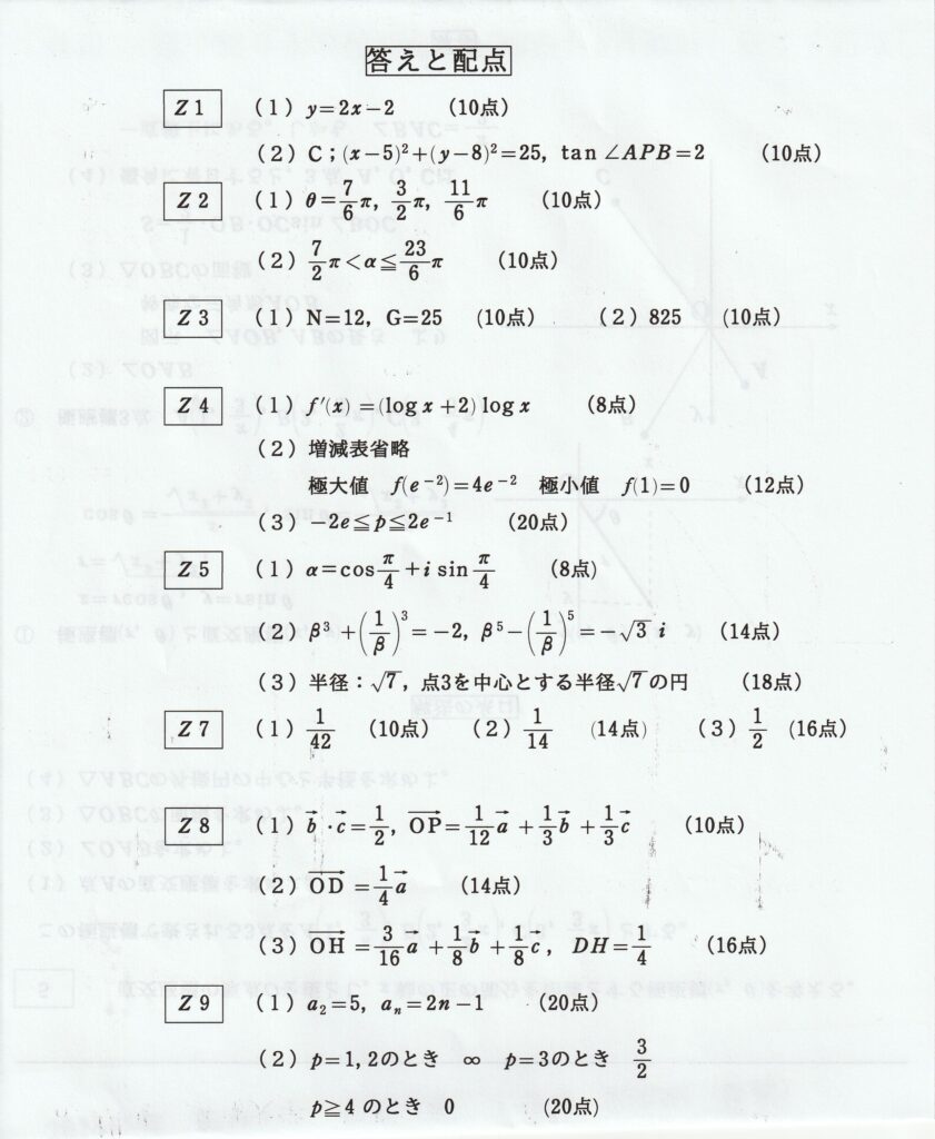 7月実施 全国総合学力模試 Z型 答えと配点 | 数学おじさんのブログ
