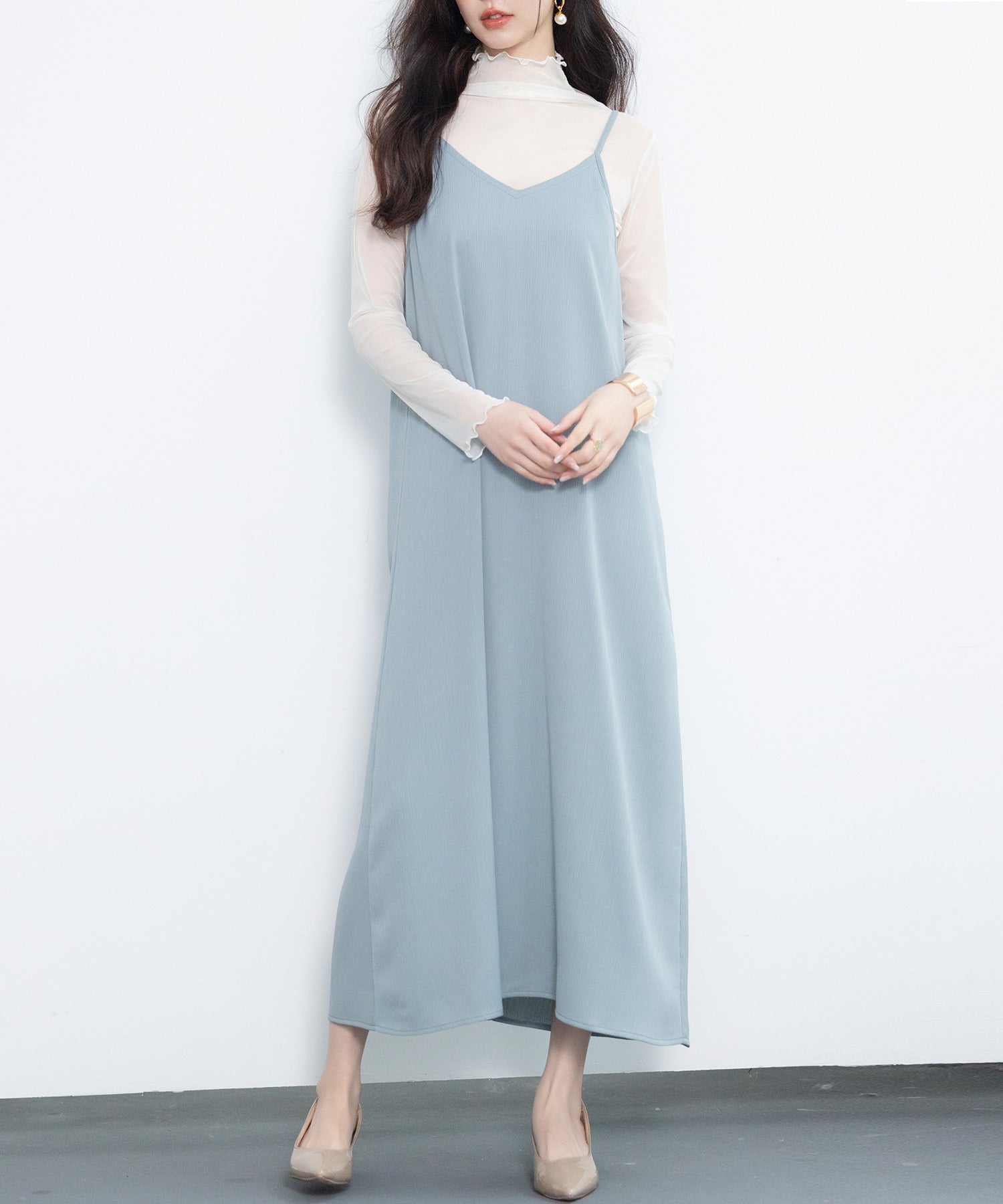 着回し抜群Vネックキャミワンピースsdp0210 ブルーグレー – [公式