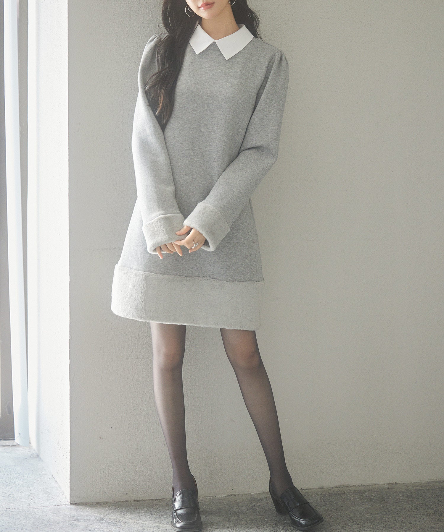 2wayネックポンチ素材膝丈ワンピースsdp0239 グレー – [公式]SAISON DE