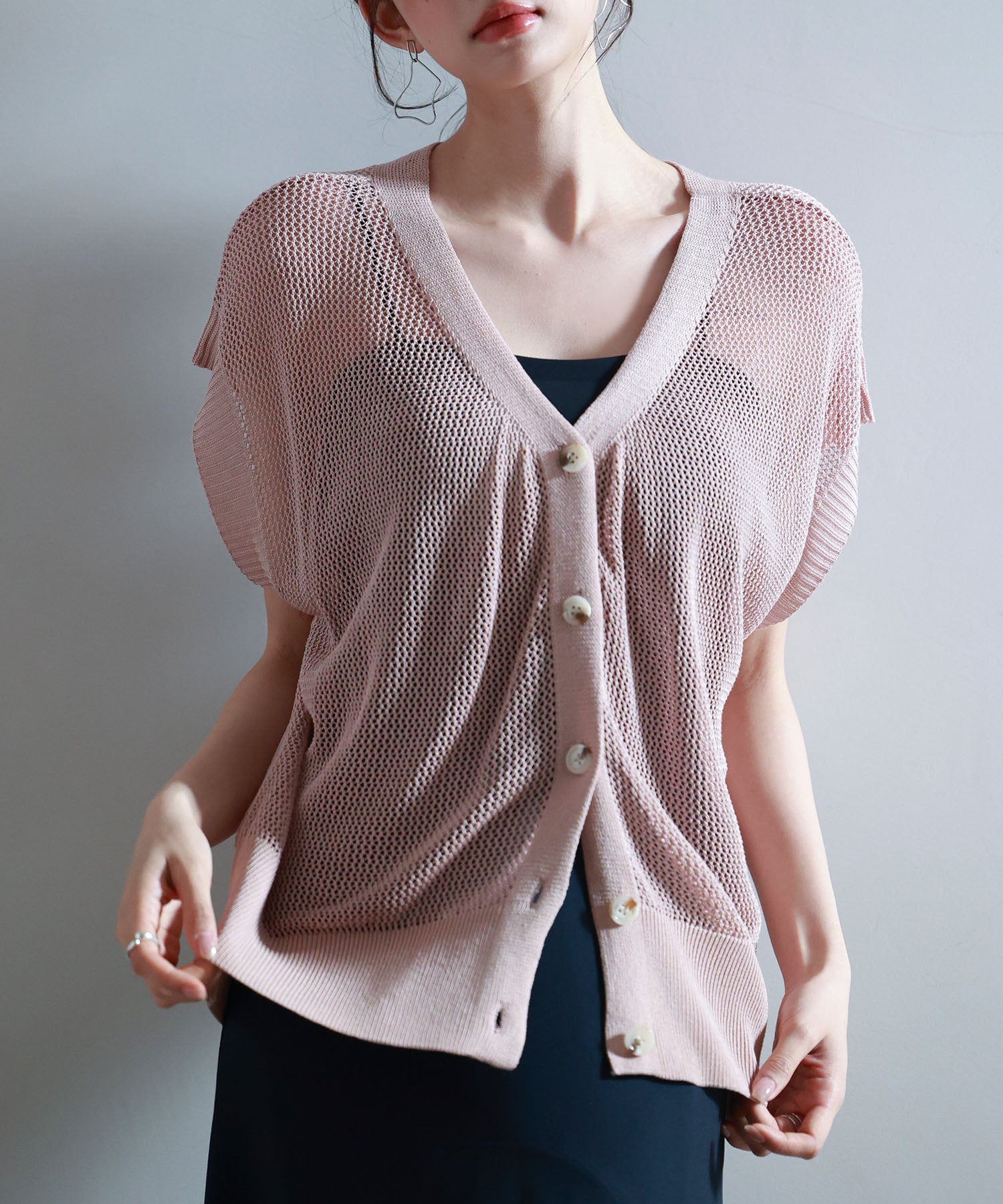 4way】透かし編みニットカーディガンsdp8057 サーモンピンク – [公式