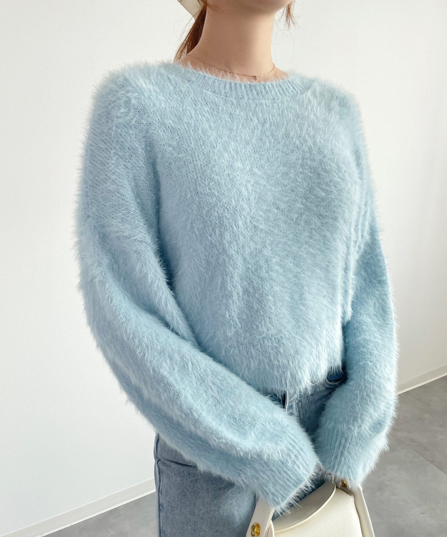 シャギーラウンドニットプルオーバー(4色展開)sdprb1055 ライトブルー