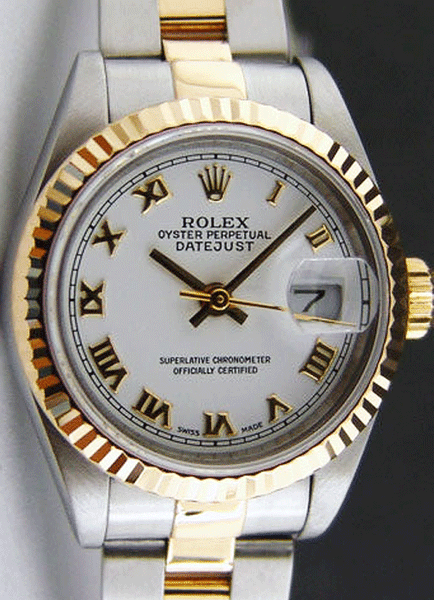 ROLEX 26mm 18kt Gold & Stainless Steel Ladies DateJust White Roman