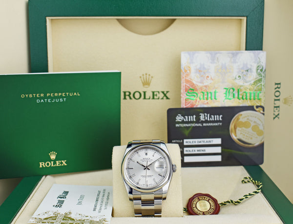 ROLEX Mens Stainless Steel DateJust Silver Index Dial Oyster Band