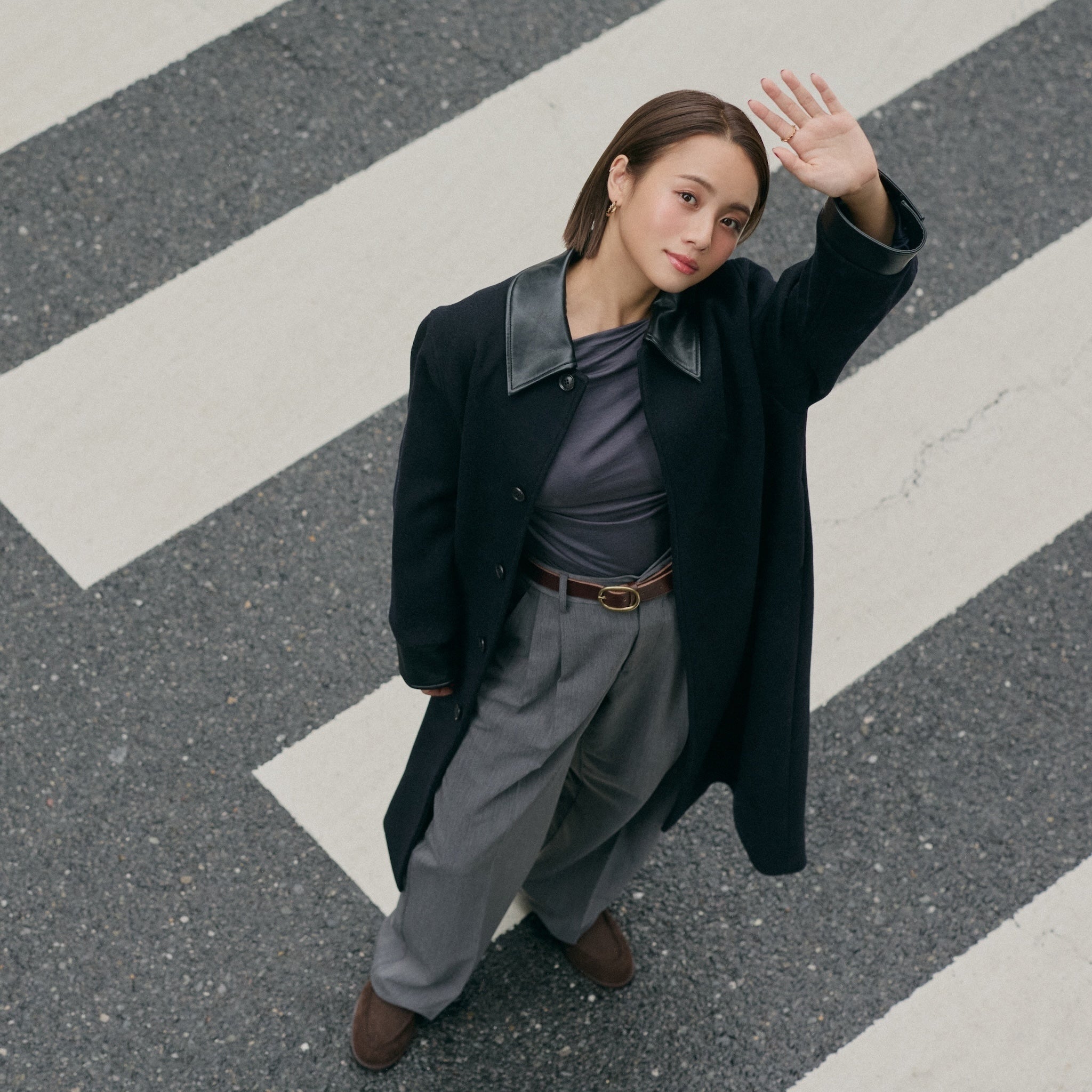 collab レザーcollarウールコート