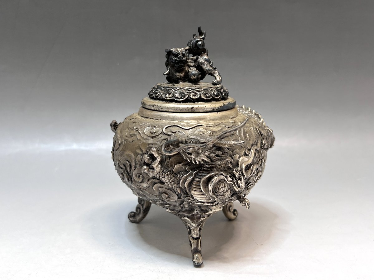 細密彫刻 金工師 内島市平 (青凰) 銀製 雲龍香炉 ｜福井市の質屋