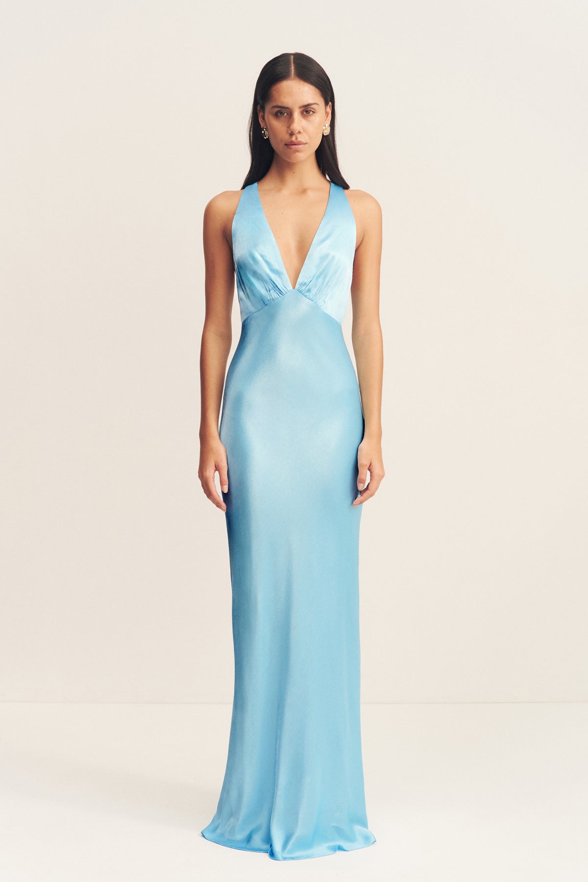 La Lune Plunged Cross Back Maxi Dress | Iceberg Blue | Dresses