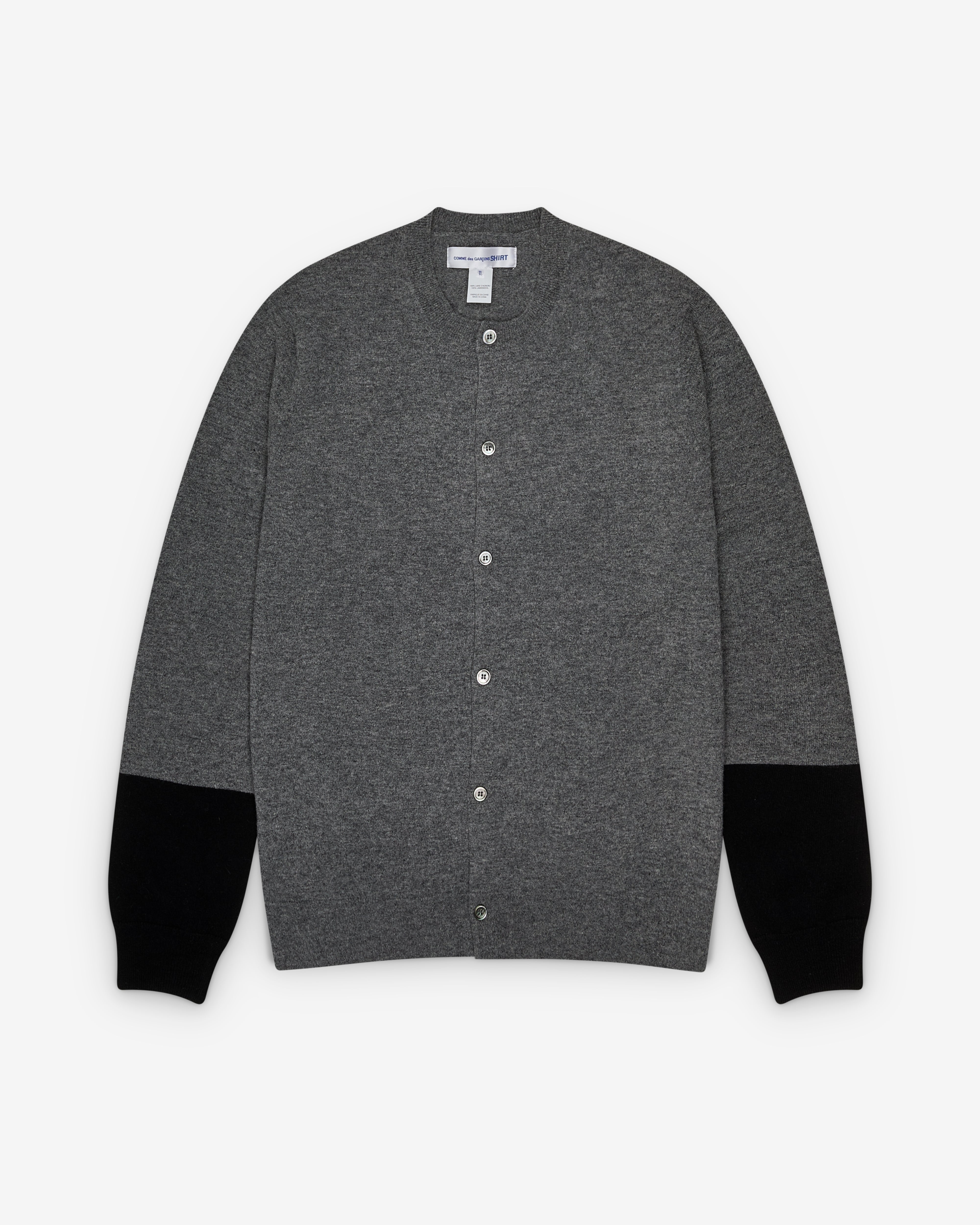 CDG Shirt Forever: Men's Round Neck Contrast Cardigan (Grey/Black
