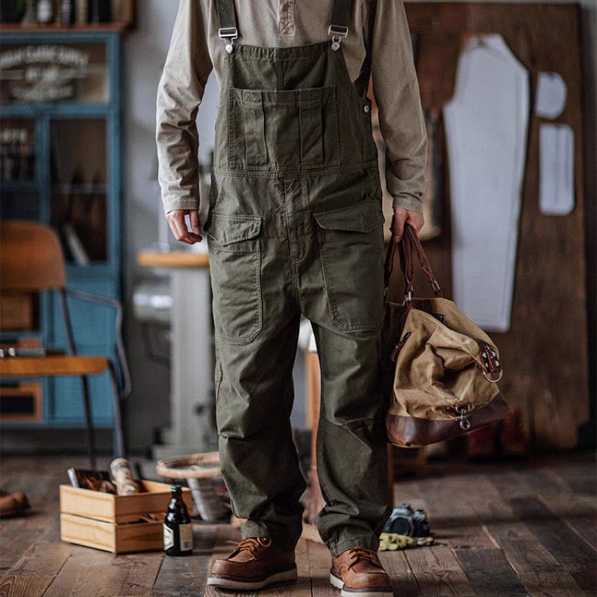 ウォッシュ加工 マルチポケット付 オーバーオール（2Colors）240794