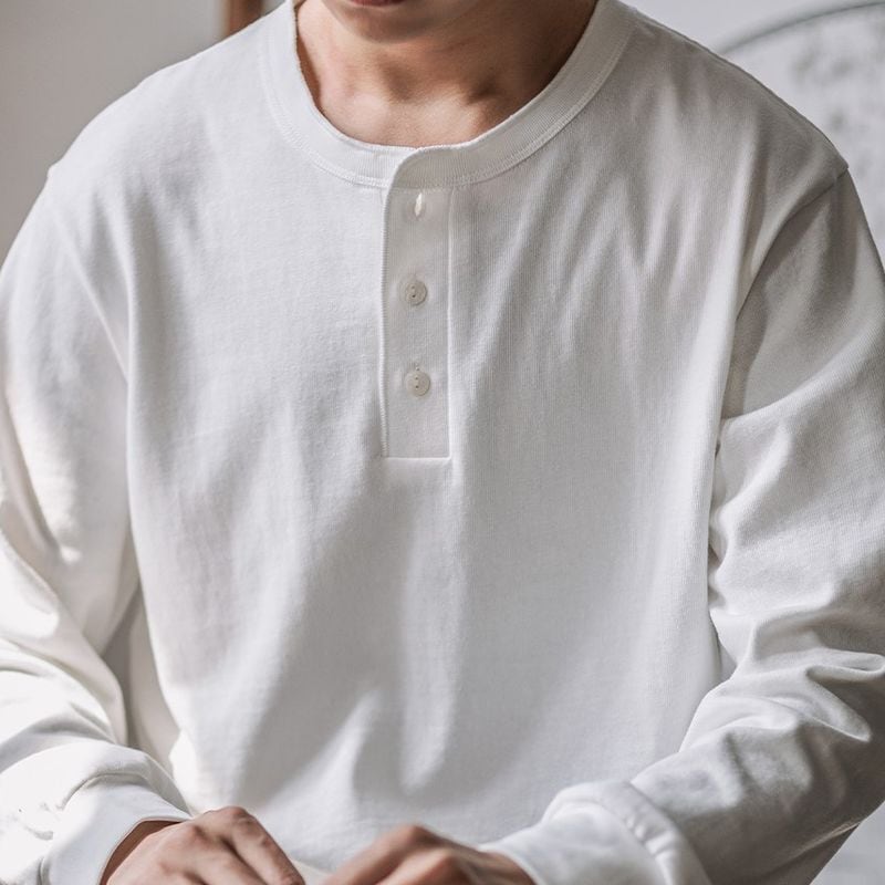 ヘビーウェイト ヘンリーネック 長袖Tシャツ（5Colors）- A444