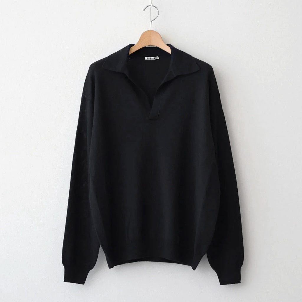 SUPER FINE CASHMERE SILK KNIT SKIPPER POLO #BLACK [A26SP02SC