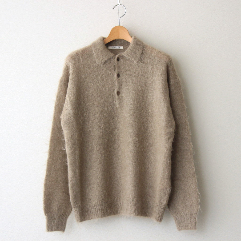 BRUSHED SUPER KID MOHAIR KNIT POLO #GRAY BEIGE [A24AP02KM] – ciacura