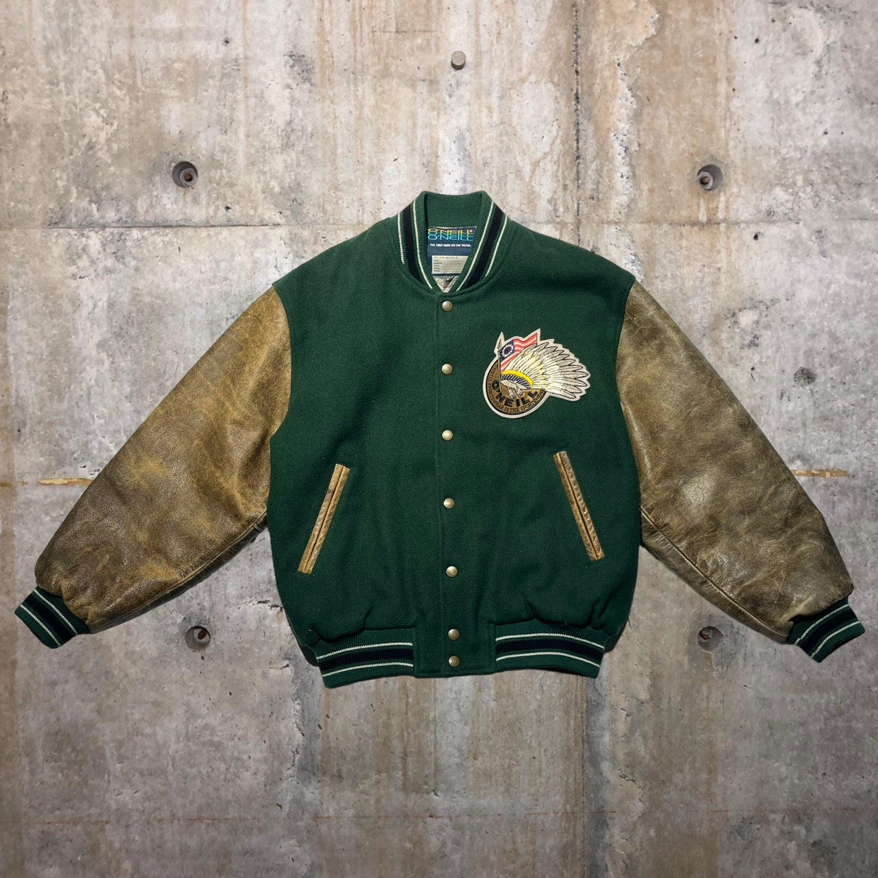 O'NEIL(オニール) 90's レザー切替オーバーサイズスタジャン L グリーン