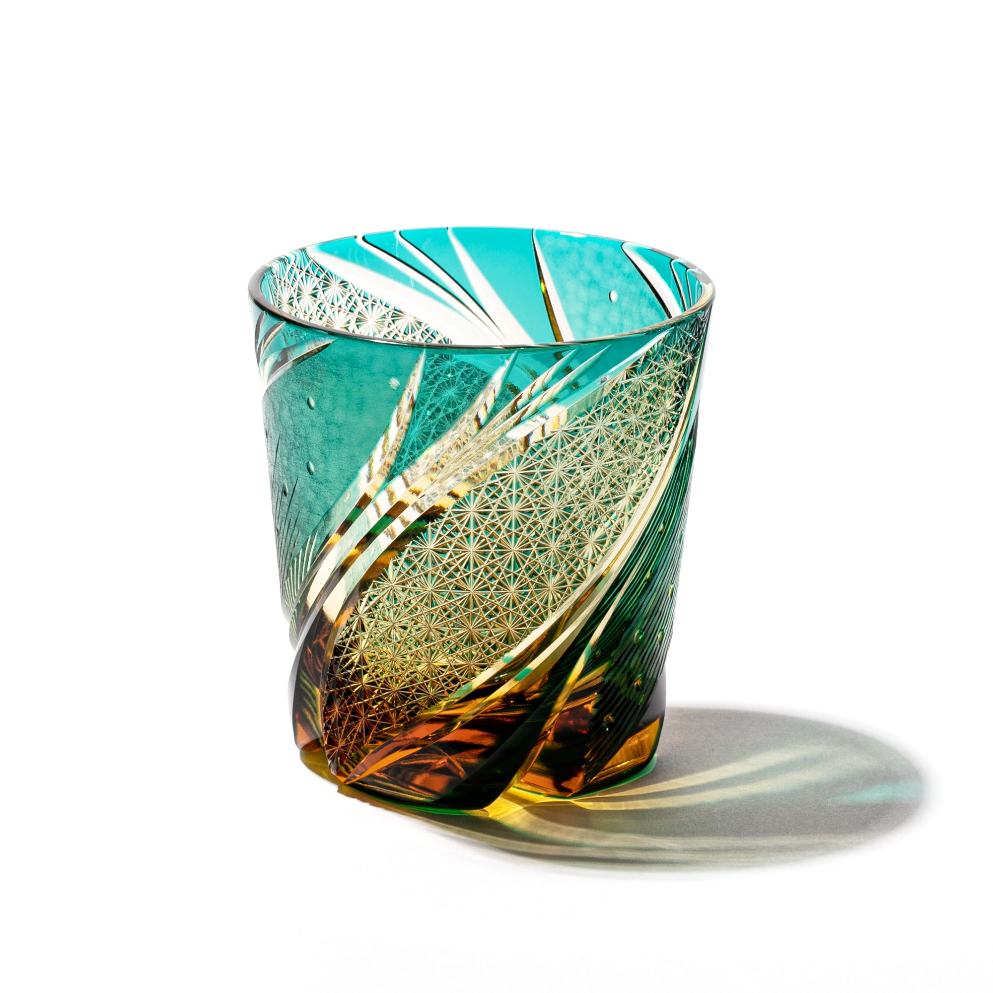 江戸切子 流星 オールドグラス 琥珀緑 ｜江戸切子グラスならTABLEAU