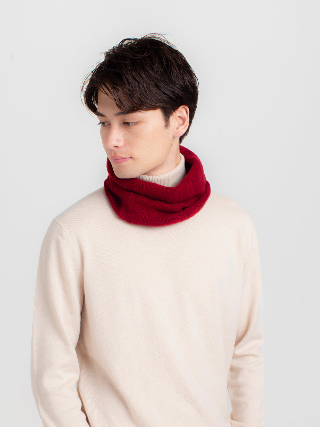 100% Cashmere Wide Rib Neck Warmer [Accessories Made in Japan