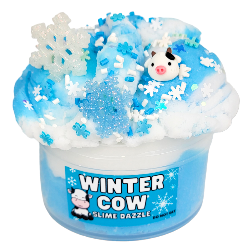Winter Cow Cloud Slime – White & Blue Drizzly Slime with Vanilla