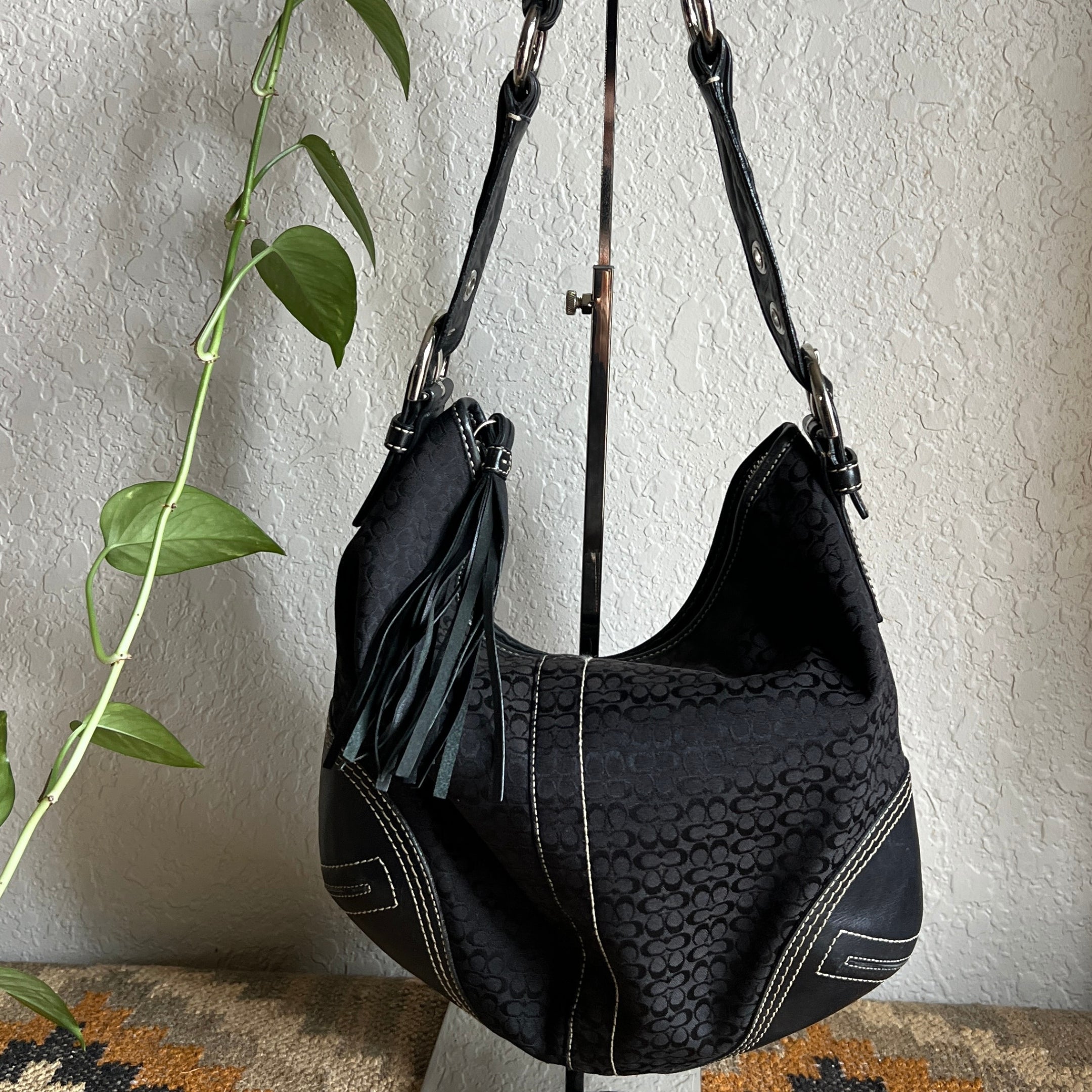 Vintage Coach Signature Hobo Slouch Y2k Shoulder Bag Black 2158