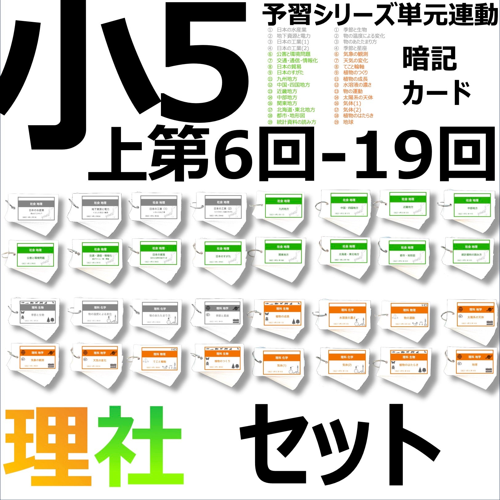 中学受験 暗記カード）5年上 社会・理科 6-19回セット – TT1-Learning