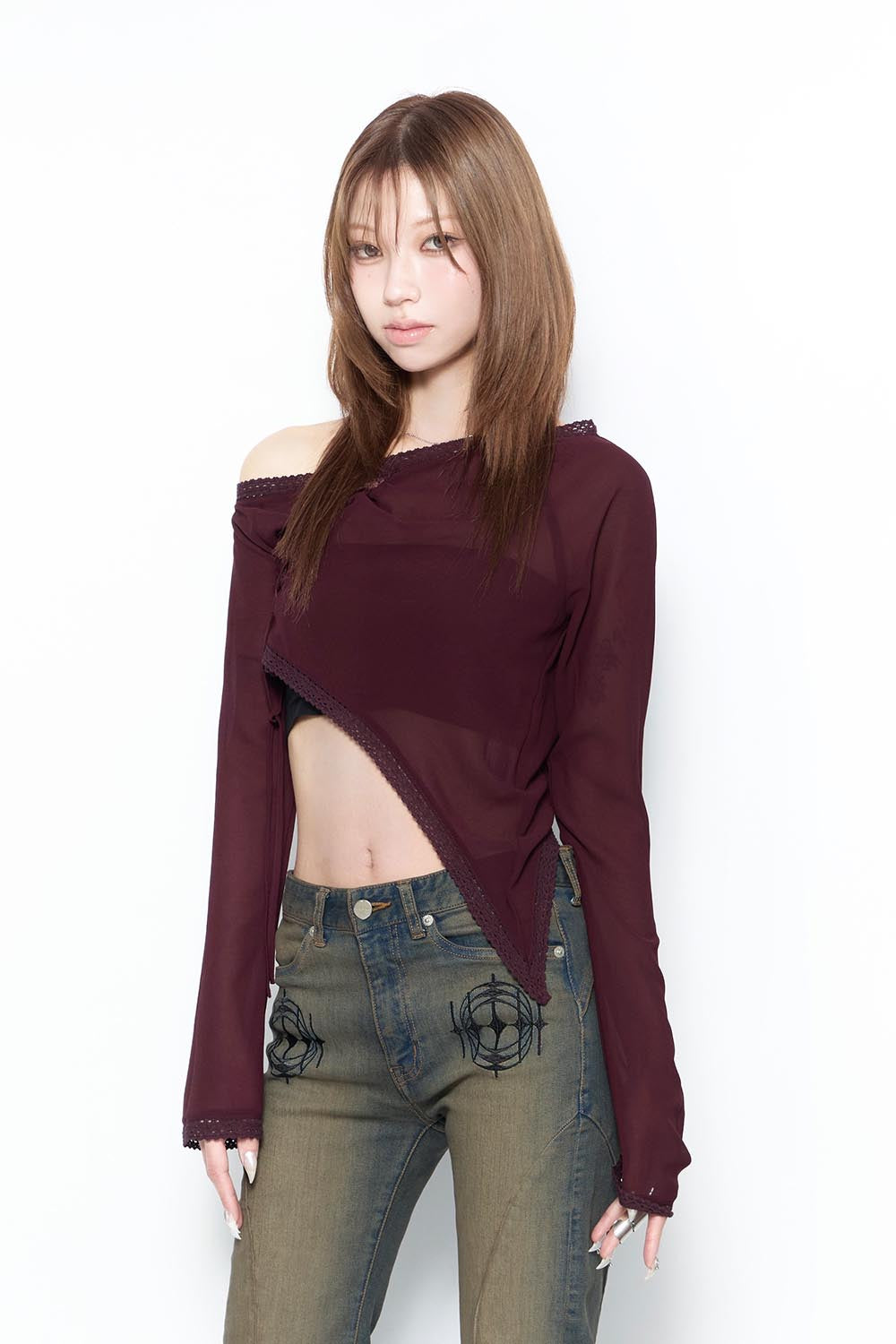 THEREDTHREAD / ザレッドスレッド】S lace up curve tops