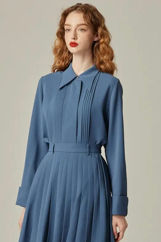 フランス語は話せますか？》ピンタックブラウス-Gray Blue – Tnewties