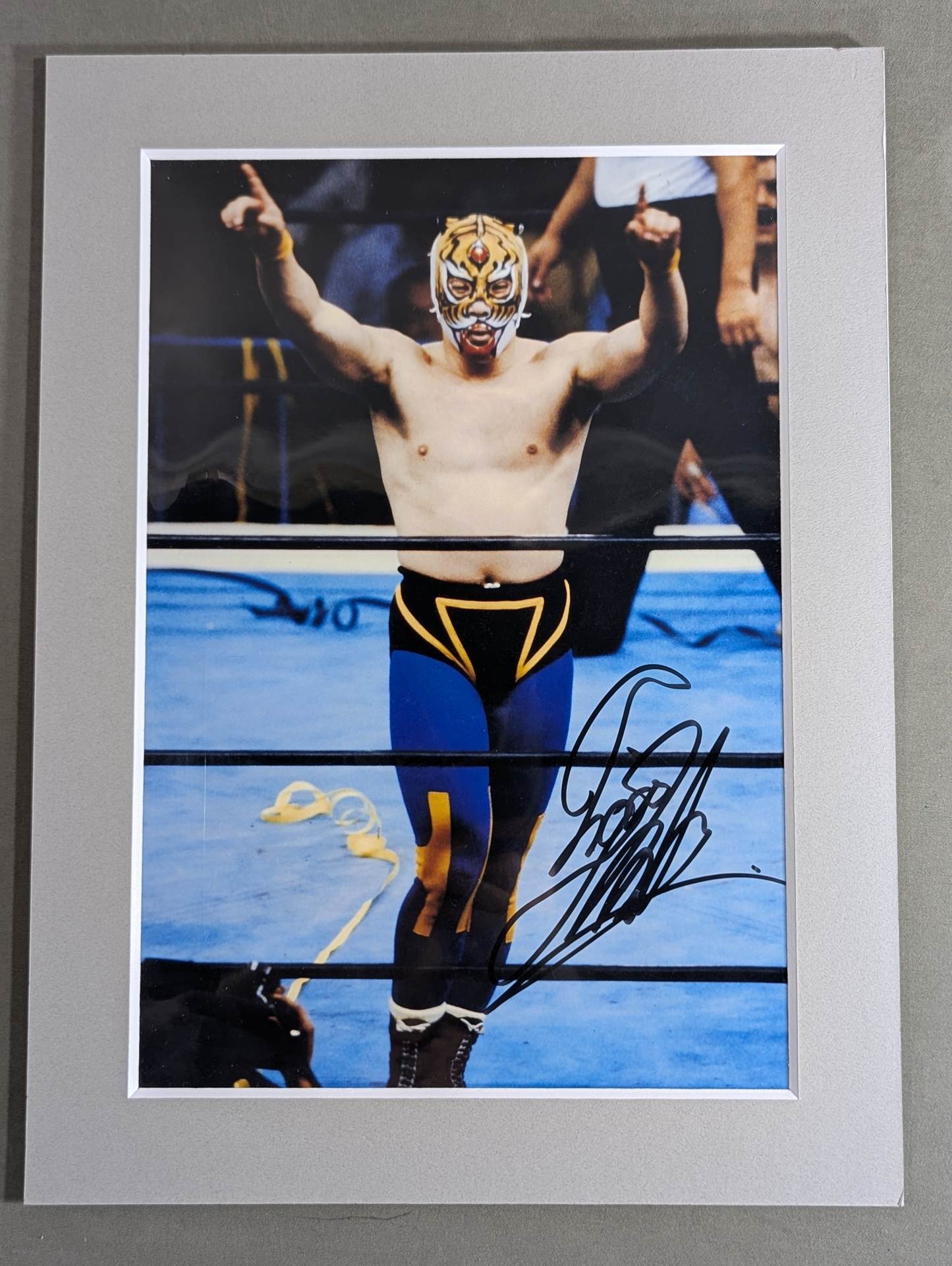 初代タイガーマスク 直筆サイン入り 写真パネル(人差し指突き上げ