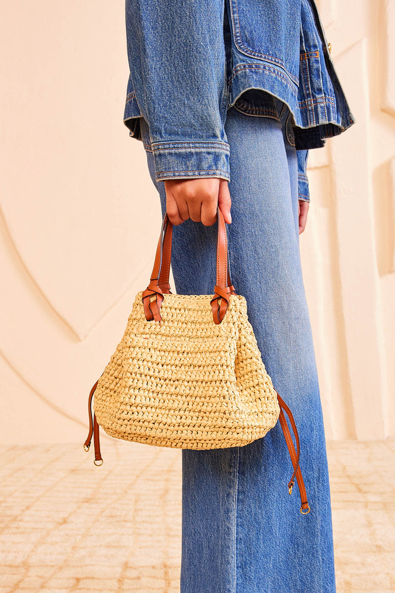 Gio Raffia Crossbody - Natural Raffia & Leather Crossbody Bag