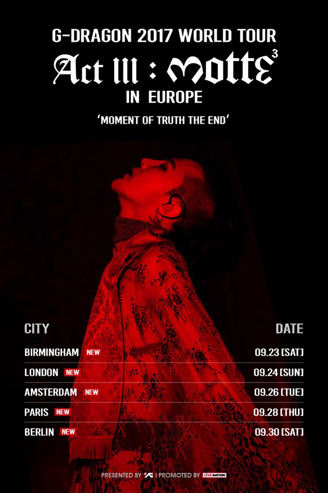 NEWS] G-Dragon to bring 'Act III: MOTTE' World Tour to Europe and