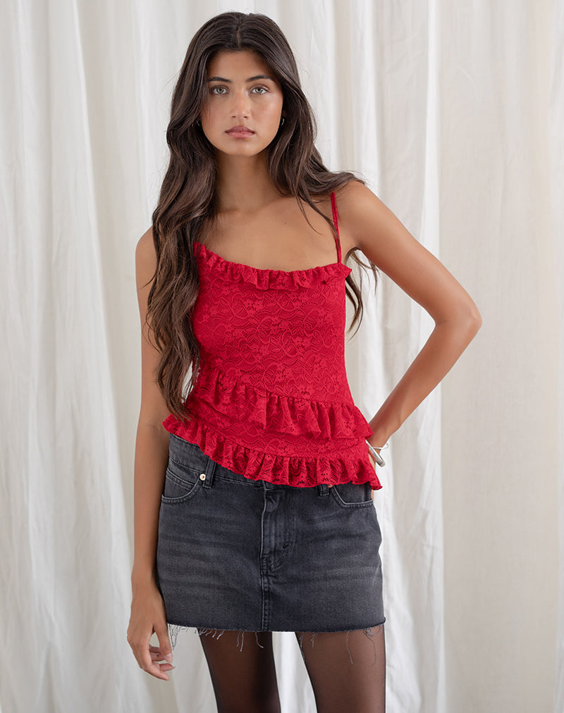 Lace Red Asymmetric Cami Top | Octavia – motelrocks-com-us
