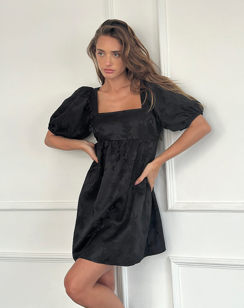 Black Satin Jacquard Open Back Mini Dress | Bimbi – motelrocks-com-us