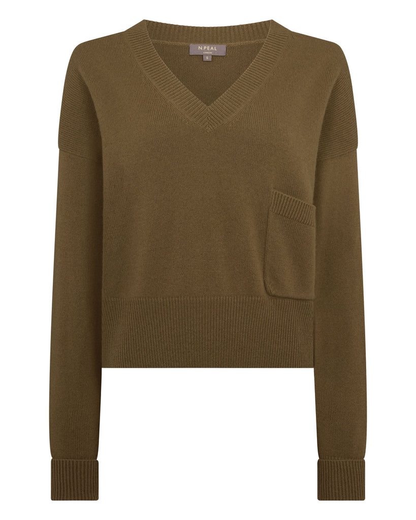 Women's Cropped V Neck Cashmere Sweater Cinnamon Brown | N.Peal