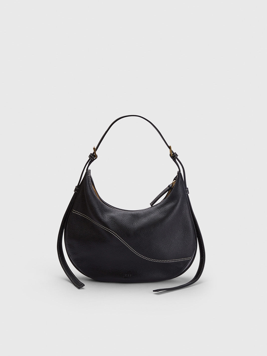 Liveri Black/Contrast Stitch Grained Leather Small hobo bag | ATP