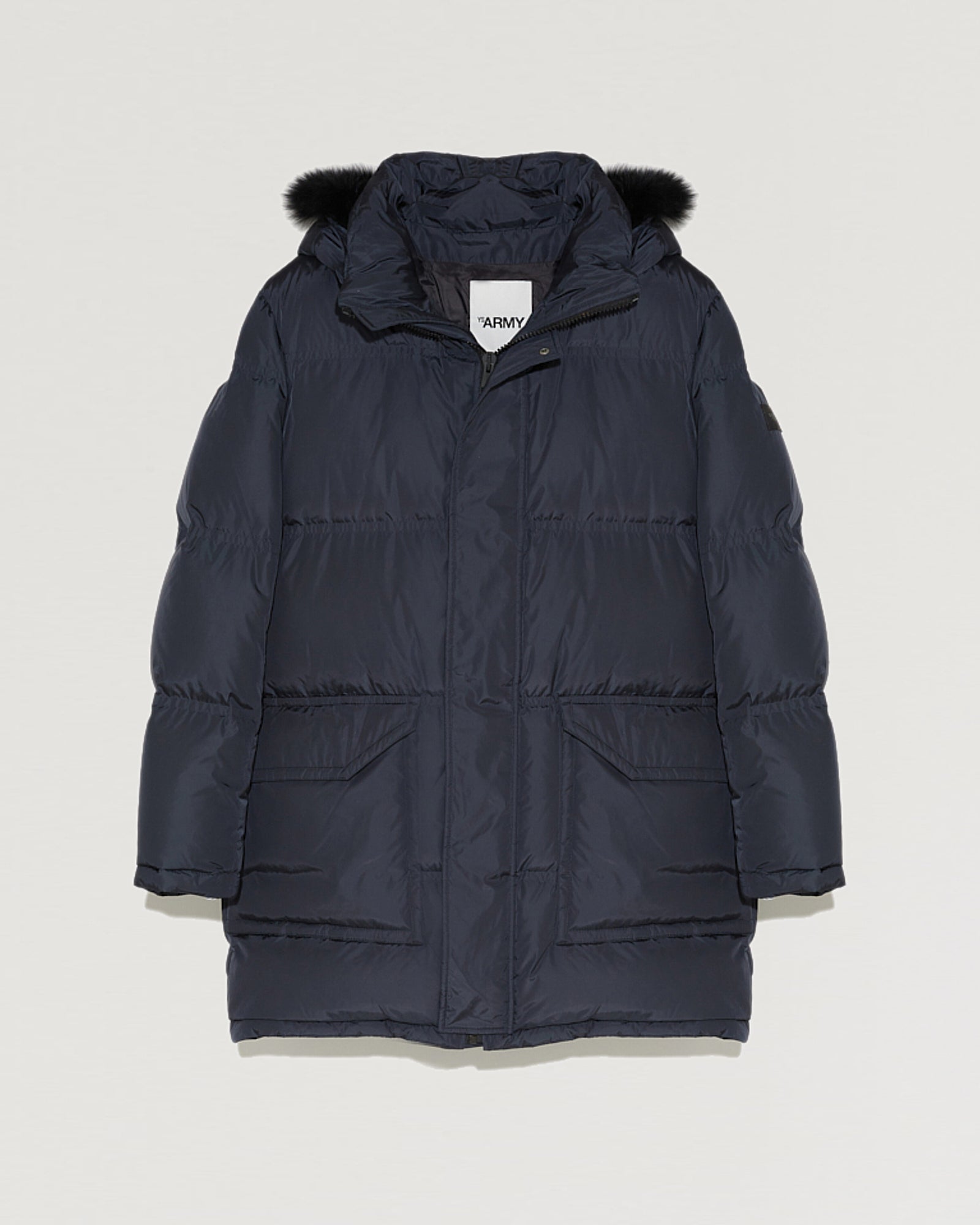 Hooded down jacket with fox fur - Navy - Winter sale – Yves Salomon US