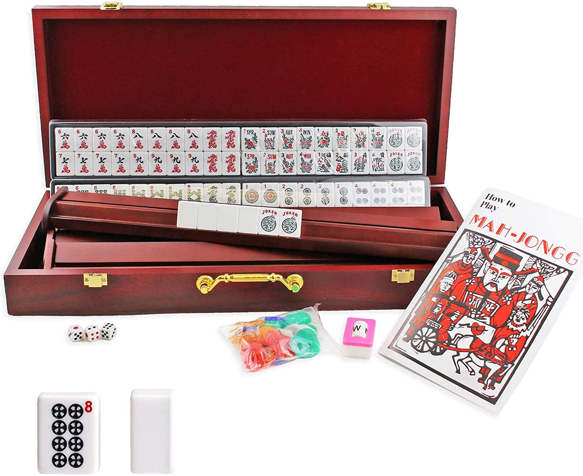 American Mahjong Set ❘ Wooden Case - 4 Wooden Racks & Pushers